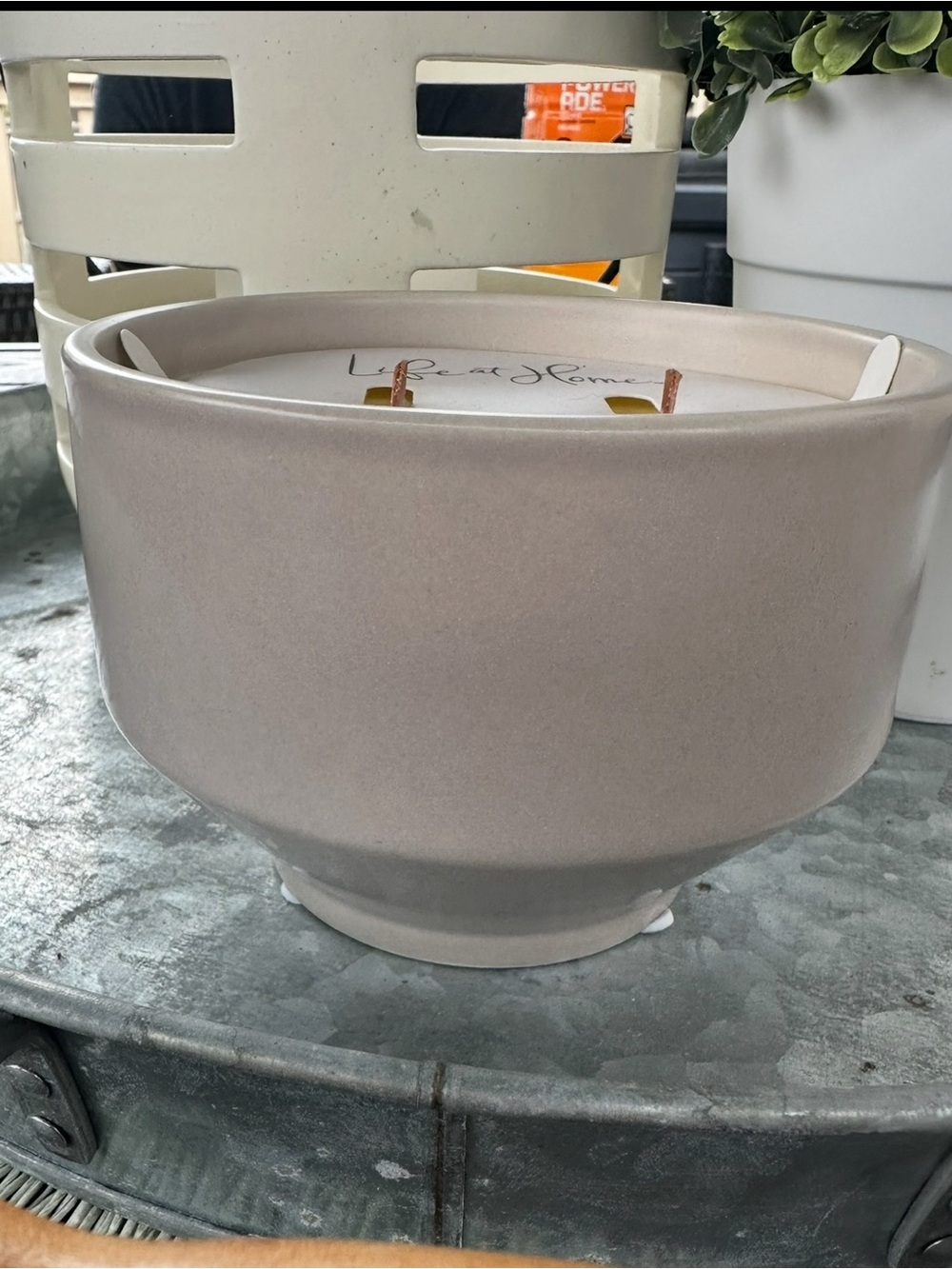 Neutral Ceramic Bowl Candle with Dual Wooden Wicks